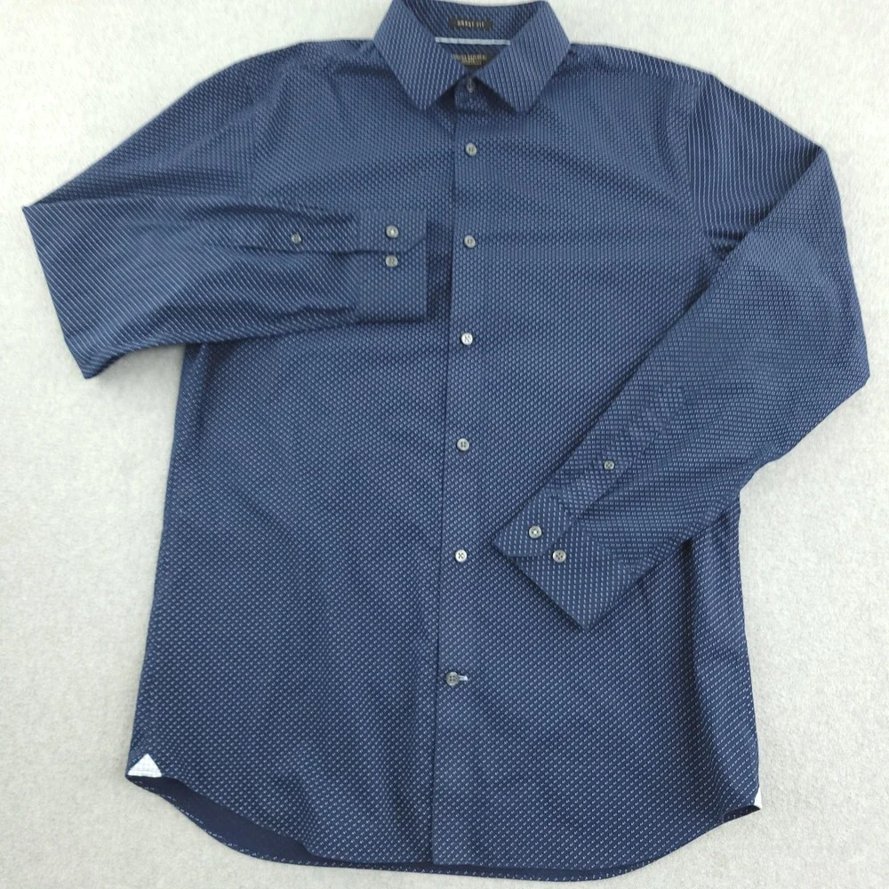 Banana Republic Dress Shirt Mens Large Blue Geometric Slim Fit Non Iron Stretch